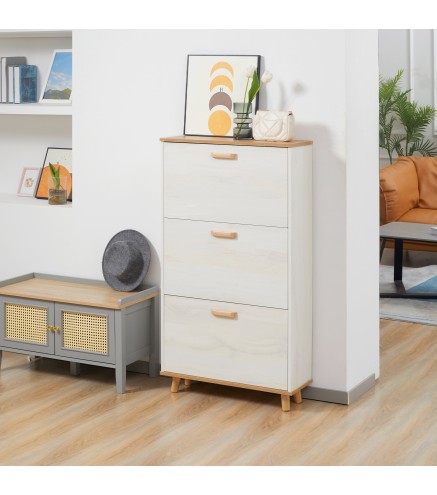 Zapatero Moderno con 3 Cajones Abatibles para 12 Pares de Zapatos para Pasillo Entrada 70x23,5x122 cm Blanco