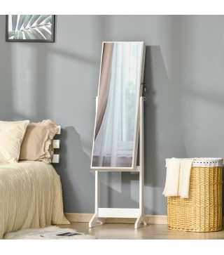 Espejo Joyero de Pie con Ángulo Ajustable y Ranuras para Pendientes Anillos y Collares 46x36,5x151,5 cm Blanco
