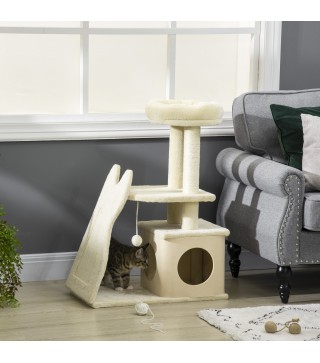 Árbol Rascador para Gatos Pequeños Altura 83cm Torre para Gatos con Cama Cueva y Bola Colgante 60x30x83 cm Beige