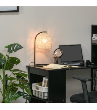 Lámpara de Mesa Decorativa con Pantalla de Ratán Casquillo E27 Máx. 40W para Dormitorio Salón Ø20x41 cm Natural