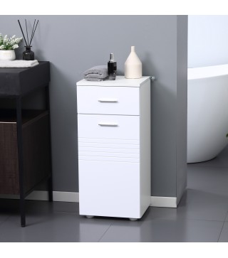 Armario Auxiliar de Baño Mueble de Baño de Suelo con Puerta Cajón y Estante Ajustable para Salón 35x30x77,5 cm Blanco