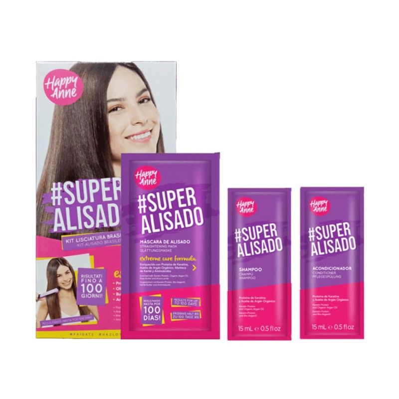KATIVA HAPPY ANNE TRATAMIENTO MASCARA SUPER ALISADO 180ML + CHAMPU 15ML + ACONDICIONADOR 15ML