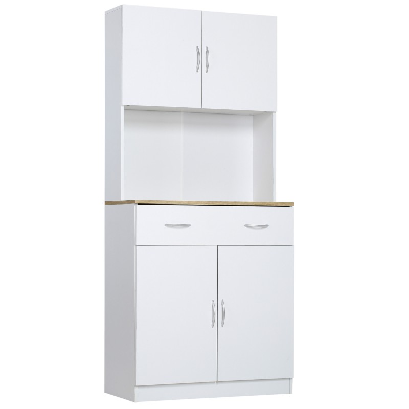 Armario Alacena de Cocina con Cajón 4 Puertas y Estantes Interiores Ajustables Mueble de Almacenaje 80x40x180 cm Blanco