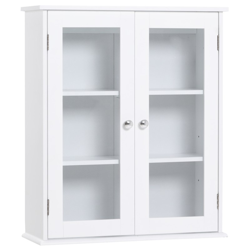 Armario de Pared Baño de 2 Puertas de Cristal Armario Colgante Multiusos para Cocina Salón con Estantes Interiores y Balda Ajust