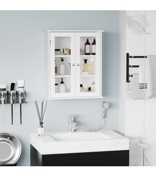 Armario de Pared Baño de 2 Puertas de Cristal Armario Colgante Multiusos para Cocina Salón con Estantes Interiores y Balda Ajust