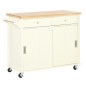 Carrito de Cocina Multifuncional con Ruedas 2 Puertas Correderas 2 Cajones y Barra de Colgar 110x49,5x89,5 cm Crema