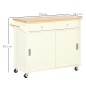 Carrito de Cocina Multifuncional con Ruedas 2 Puertas Correderas 2 Cajones y Barra de Colgar 110x49,5x89,5 cm Crema