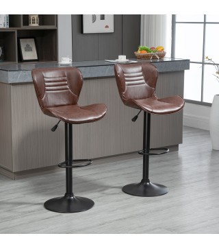 Juego de 2 Taburetes de Bar Tapizado en Cuero Sintético Taburetes Altos de Comedor Regulable en Altura Giratorio con Respaldo y