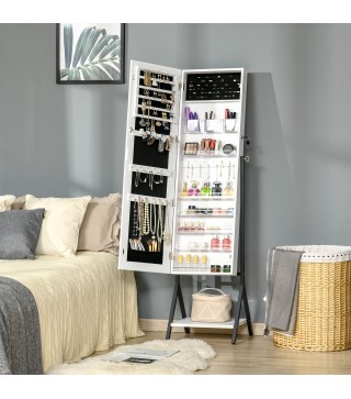 Espejo Joyero de Pie Cuerpo Entero Ajustable en Ángulo Armario de Joyería con Estante Inferior Cerradura Magnética Ranuras y Caj