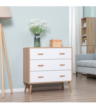 Cómoda de Madera con 3 Cajones Cajonera Armario Auxiliar de Almacenamiento Moderna con Patas Elevadas para Dormitorio Salón 80x3