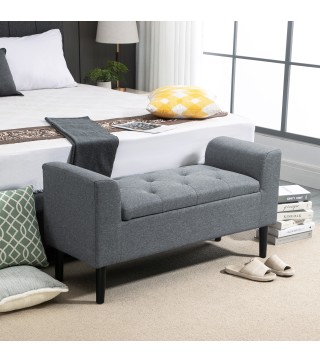 Banco Pie de Cama Acolchado con Espacio de Almacenaje Banqueta Multifuncional con Brazos Tapa Abatible y Patas de Madera para Do