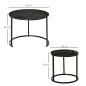 Juego de 2 Mesas Auxiliares Redondas Apilables Mesas Nidos con Encimera en Efecto de Mármol Ø60x46 cm y Ø40x40 cm Negro