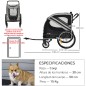 Remolque de Bicicleta para Perros 2 en 1 con Puertas Enrollables Cinturón de Seguridad Carga 30 kg 140x72,5x108 cm Gris