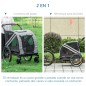 Remolque de Bicicleta para Perros 2 en 1 con Puertas Enrollables Cinturón de Seguridad Carga 30 kg 140x72,5x108 cm Gris