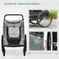 Remolque de Bicicleta para Perros 2 en 1 con Puertas Enrollables Cinturón de Seguridad Carga 30 kg 140x72,5x108 cm Gris