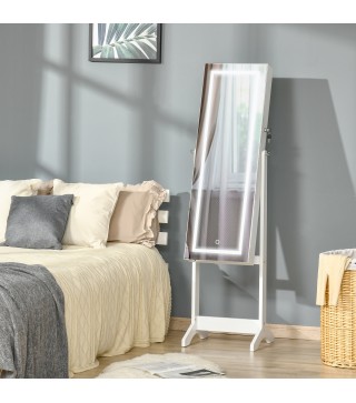 Armario de Joyería con Tira de Luces LED Cerradura Magnética y Estantes Ranuras para Anillos 46x36,5x151,5 cm Blanco