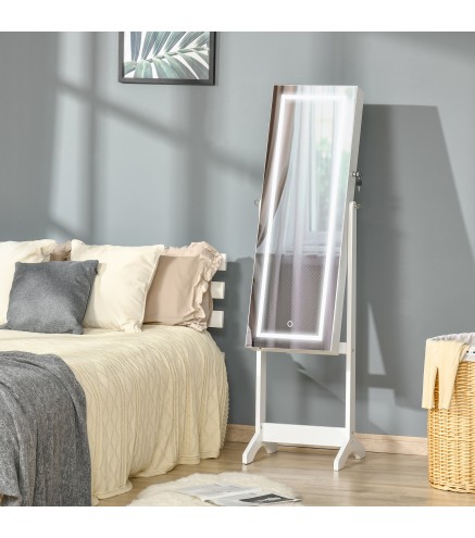 Armario de Joyería con Tira de Luces LED Cerradura Magnética y Estantes Ranuras para Anillos 46x36,5x151,5 cm Blanco