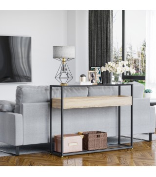 Mesa Consola de Entrada 108x28x85 cm Mueble Recibidor con Encimera de Cristal Estante y Rejilla Inferior Marco de Acero para Pas