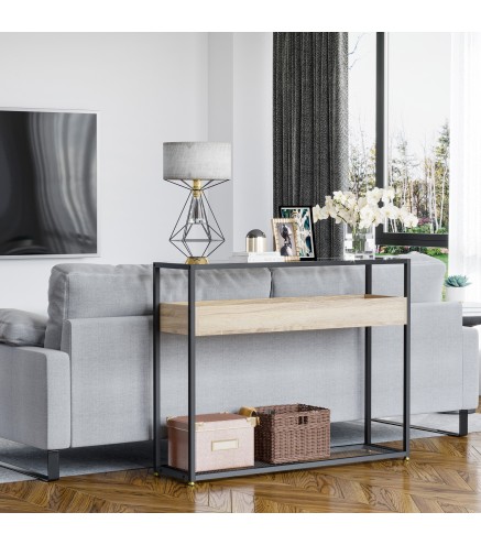 Mesa Consola de Entrada 108x28x85 cm Mueble Recibidor con Encimera de Cristal Estante y Rejilla Inferior Marco de Acero para Pas