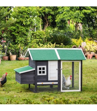 Gallinero de Madera Exterior Jaula Cercada para Gallinas con Caja Nido Corral de Metal Techo Asfáltico Bandeja Extraíble