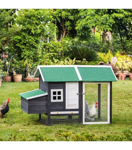 Gallinero de Madera Exterior Jaula Cercada para Gallinas con Caja Nido Corral de Metal Techo Asfáltico Bandeja Extraíble