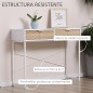 Mesa de Consola Estrecha con 2 Cajones Diseño de Líneas Talladas Estilo Moderna Blanco y Roble