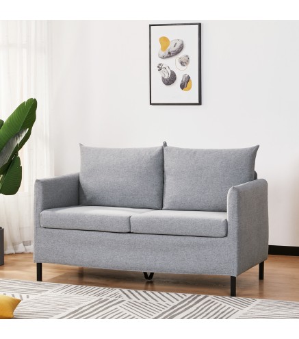 Sofá de 2 Plazas Tapizado en Lino Sintético con Cojines Acolchados Desenfundables Reposabrazos 130x67x76,5 cm Gris
