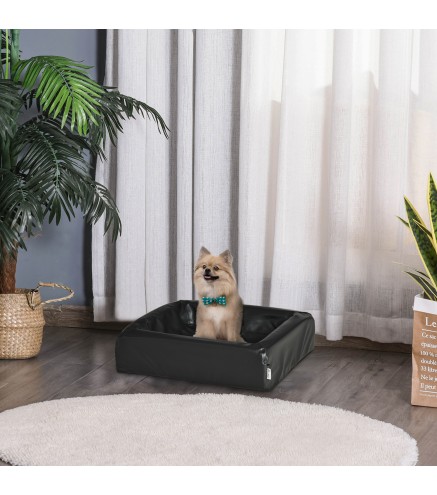 Colchón para Mascotas Tapizado en Cuero PU Acolchado de Espuma y Lavable con Cremallera 58x49x14,5 cm Negro